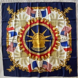 Vintage Hermes J. Metz Silk Scarf Independence Centennial Commemorative Liberty